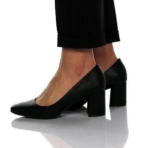 Naturalizer Women's 9W Black Warner Pump Block Heel Slip On Square Toe OS26-17